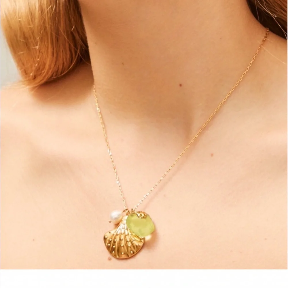 TORY BURCH • Sea Of Dreams Yellow Shell Pearl Stone Pendant Necklace - Picture 2 of 5